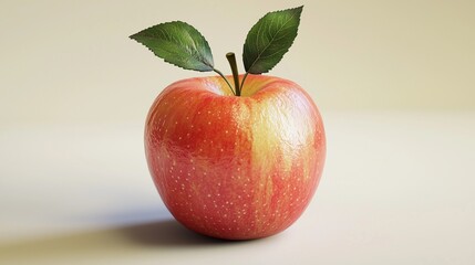 Ripe apple with leaf.