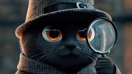 A cartoon cat dressed as a detective, with a magnifying glass and a deerstalker hat.
