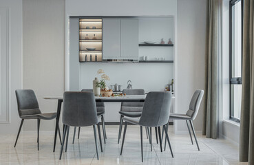 Modern Contemporary kitchen room 3d render.