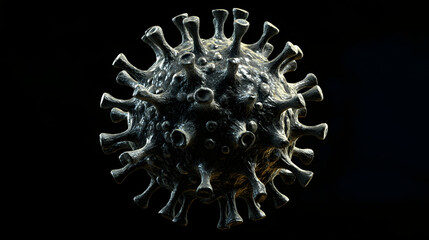 Close-up of 3D rendered monkeypox virus model on dark background