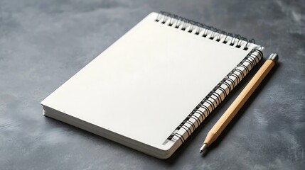 Blank Notebook and Pencil on Gray Surface