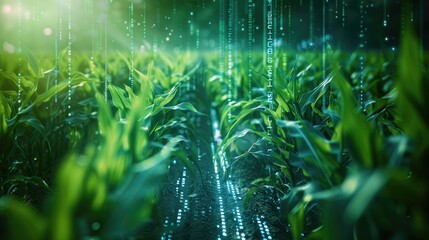Obraz premium Digital technology merging with green computing ethics in a networked environment Concept Digital Technology Green Computing Networked Environment Ethics Sustainability