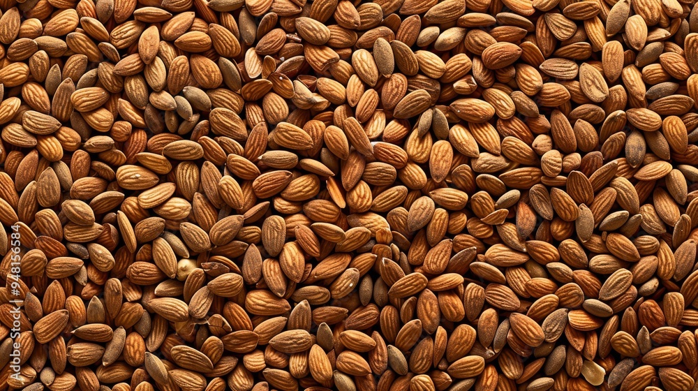 Poster top view of almonds spread out evenly on a clean background