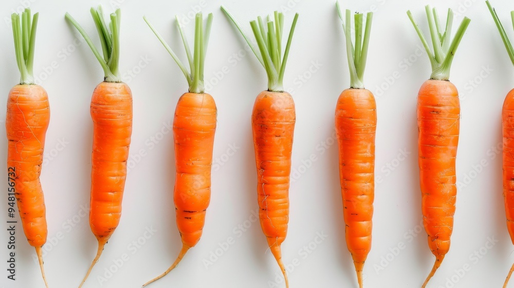 Aufkleber top view of multiple carrots arranged neatly on a white background