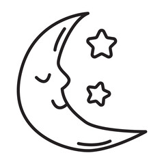 Crescent moon and star doodle icon transparent background