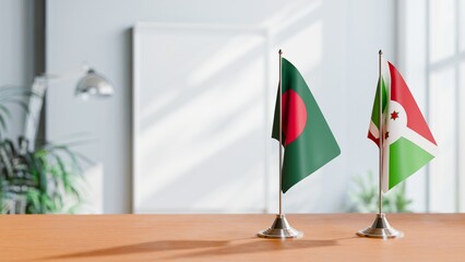 FLAGS OF BANGLADESH AND BURUNDI ON TABLE