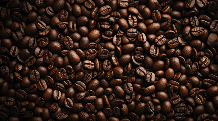 Obraz premium Full screen top view of coffee beans with rich brown color and detailed textures