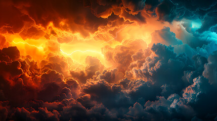 Fototapeta premium Dramatic cloudscape with vivid orange and cool blue tones.