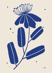 Hand drawn linocut floral. Trendy vector illustration.