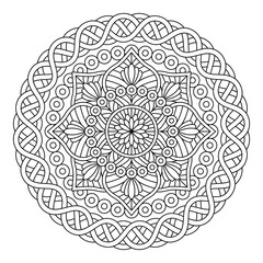 Isolated black mandala in vector. Round flower line unpainted pattern. Vintage element for coloring pages and design