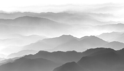 mountains in the fog