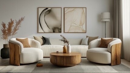 Fototapeta premium Modern home room interior with sofa and chair