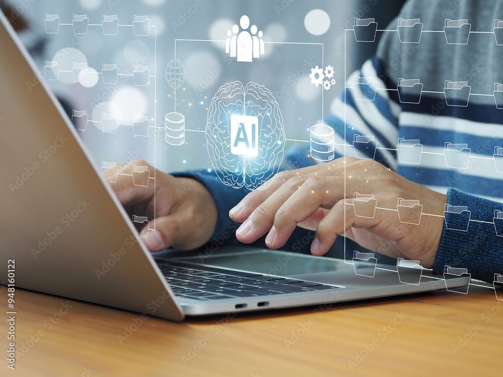 Wall mural ai technology, artificial intelligence for big data analysis, online database access management on t
