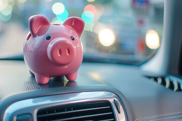 Piggy Bank on Car Dashboard