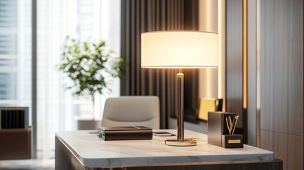 Fototapeta premium Modern Office Desk with Lamp and Accessories