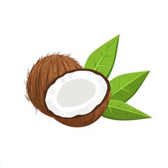 Coconut fruit painting over white background