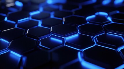 Fototapeta premium Futuristic abstract background featuring interconnected hexagonal pattern in cool blue tones.Modern aesthetics, perfect for computing, science, and AI-themed concepts.