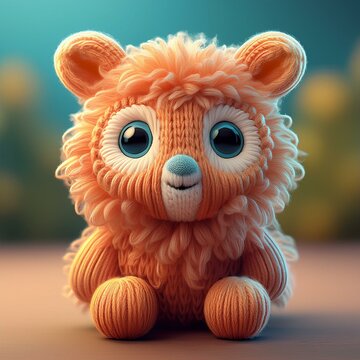 Ein niedliches Zotteltier im 3D-Look geh&auml;kelt aus Garn als softe Kuscheltier-Figur (Amigurumi)