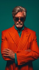 Obraz premium Stylish Senior Man in Orange Suit - Portrait Photography