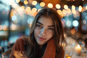 Fototapeta premium Romantic dinner, anniversary celebration, cozy restaurant cafe date, Generative AI image