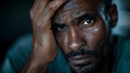 Man With Hand His Face