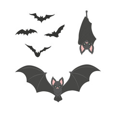 Cute bat vector clip-art set isolated on white. Coquette Halloween illustration.