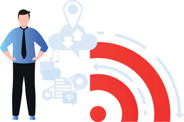 The boy is using Wi-Fi.