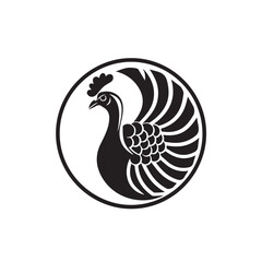 Black and White Turkey Logo or Symbol Combined with Circle Vector Illustration for Branding and Design isolated on transparent background