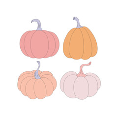 Cute pumpkin vector clip-art set isolated on white. Coquette Halloween illustration.