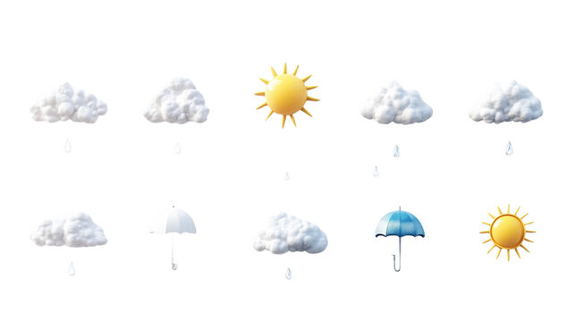 A series of weather icons isolated on transparent background