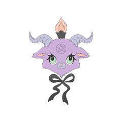 Cute Baphomet vector clip-art isolated on white. Coquette Halloween illustration.