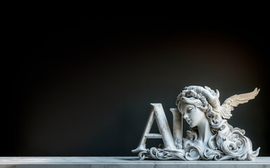 minimalist 3D design, the letters "AI" are shown with the "A" featuring an angelic halo