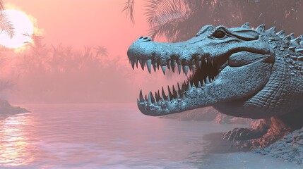 Obraz premium Powerful 3D Crocodile Predator with Soft Pastel Background