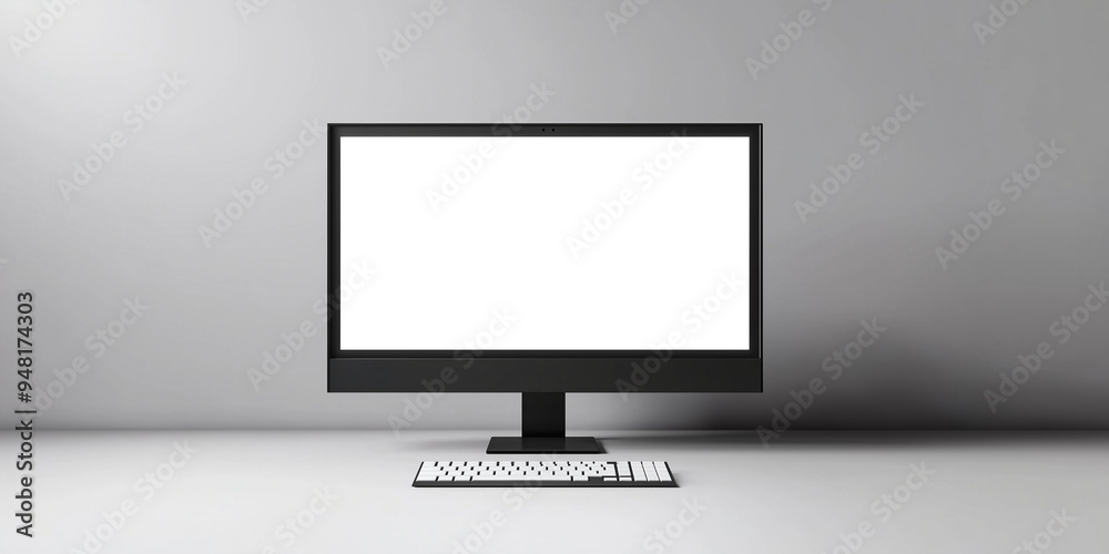 Poster realistic mockup computer. screen monitor with transparent screen