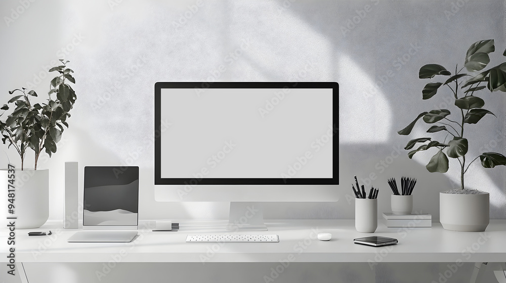 Poster clean and minimalist website design on white background with modern user interface