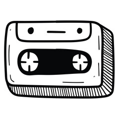 Hand drawn doodle audio cassette on white background.