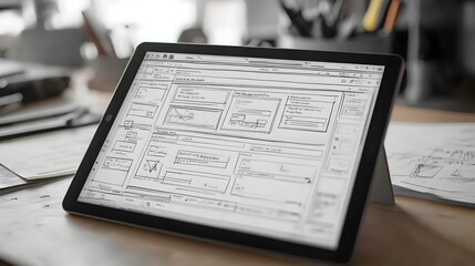 Digital Sketch of Website Layout on Tablet Showcasing Creative Design Process