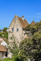 Stadt Baden, Altstadt, Landvogteischloss, Altstadthäuser, Holzbrücke, Limmat, Fluss, Limmatufer, Stadtmauer, Stadtfestung, Sommer, Kanton Aargau, Schweiz