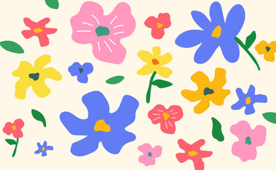 Hand drawn flower. Colorful flower Seamless pattern with floral for fabric, textile, wallpaper, clothing. Abstract floral background. vector illustration