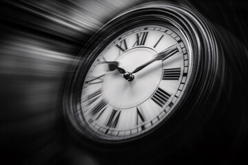 Abstract Time Flies Concept - Black and White Blurred Clock Face