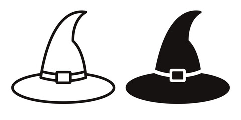 A set of witch hat icons for Halloween isolated on a white background.