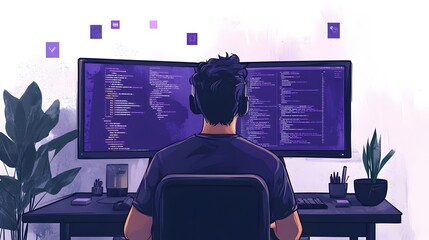 Efficient Web Development Process with Integrated API on Dual Monitors