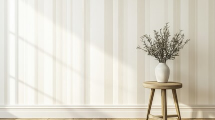 Subtle striped wallpaper in neutral tones, perfect for adding depth and interest to a minimalistic room.