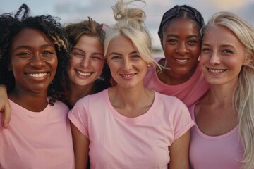 Outubro Rosa: Group Portrait of Women Supporting Breast Cancer Awareness

