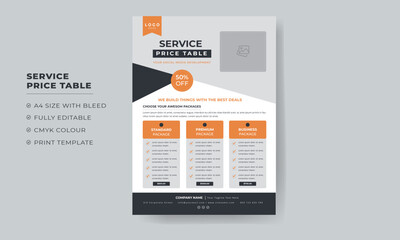 price list flyer template for business , price table flyer template 