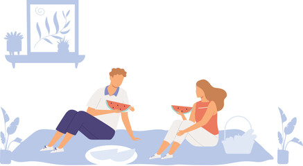 The couple is eating watermelon at the weekend.