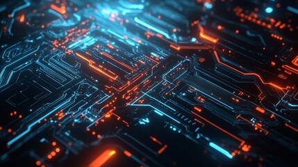 Obraz premium Futuristic, electronic circuitry backdrop with abstract, 2D design.