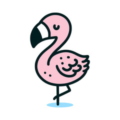 cartoon cute flamingo bird animal doodle hand drawn vector illustration template design