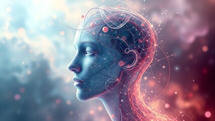 Obraz premium Surreal Abstract Human Head of Floating Particles with Ethereal Glow in a Dreamy, Mystical, Fantastical Realm