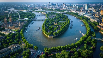 Fototapeta premium breathtaking aerial view of the River Thames winding through London